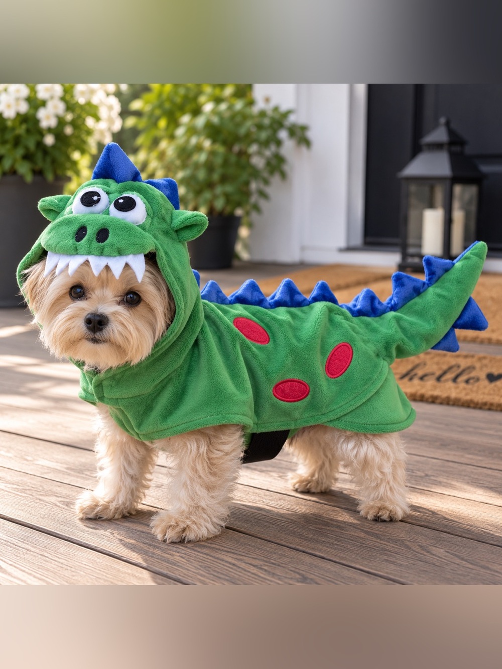 🐉 Green Dinosaur Dog Costume Plush Halloween Pet Outfit Approx. 8 lb Dog